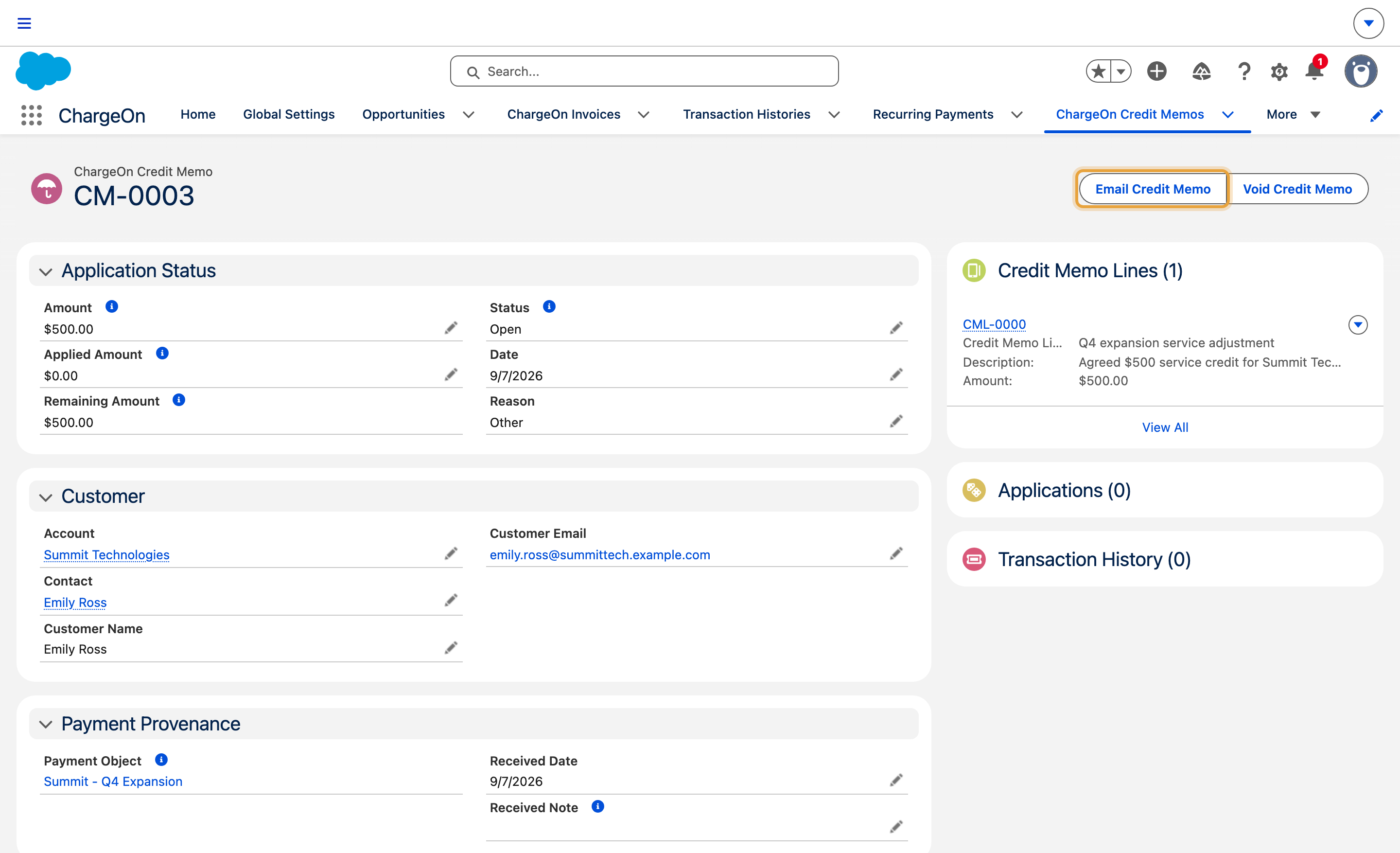 Summit Technologies' $500 Q4 expansion service credit with Email Credit Memo available