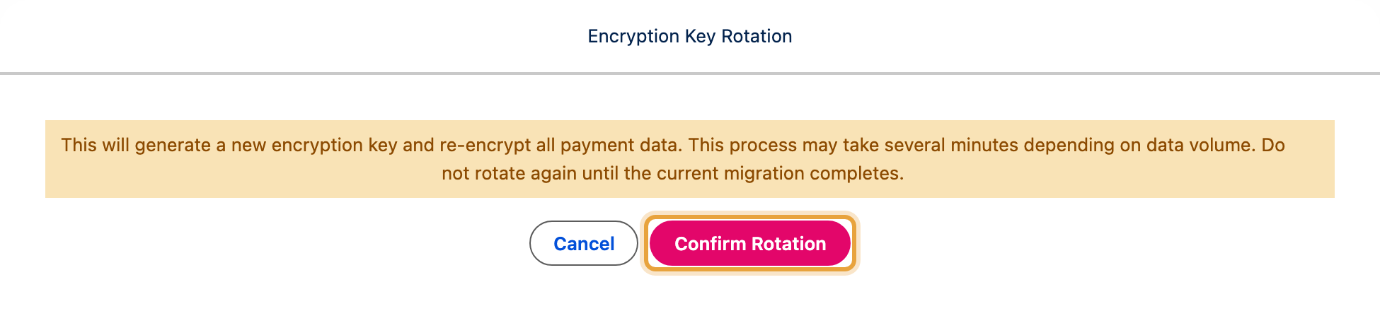 The confirmation shown before an encryption key is rotated