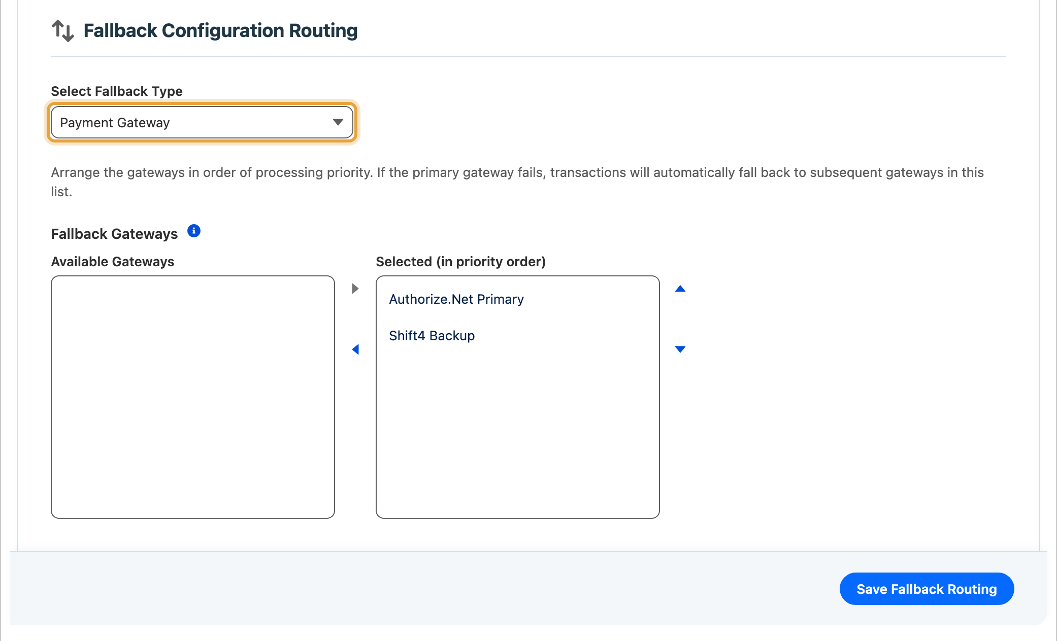 The mapping record with its fallback set to a payment gateway