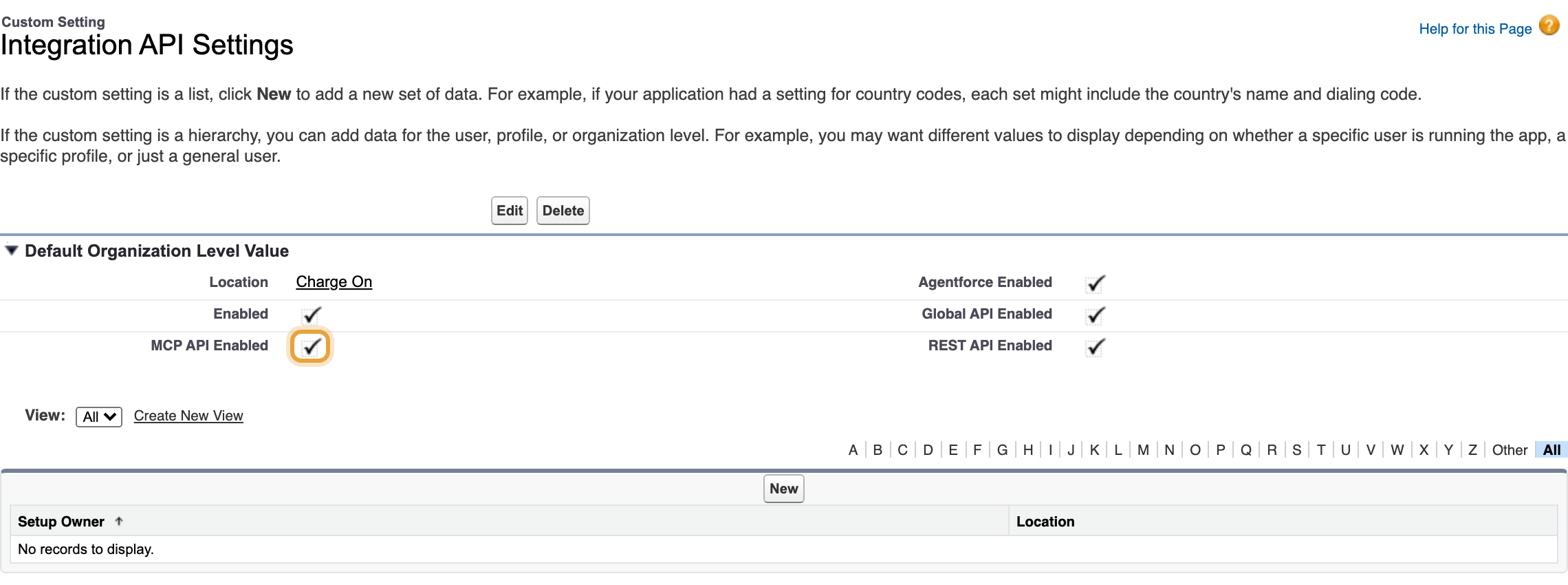 The Integration API settings, with the MCP API turned on