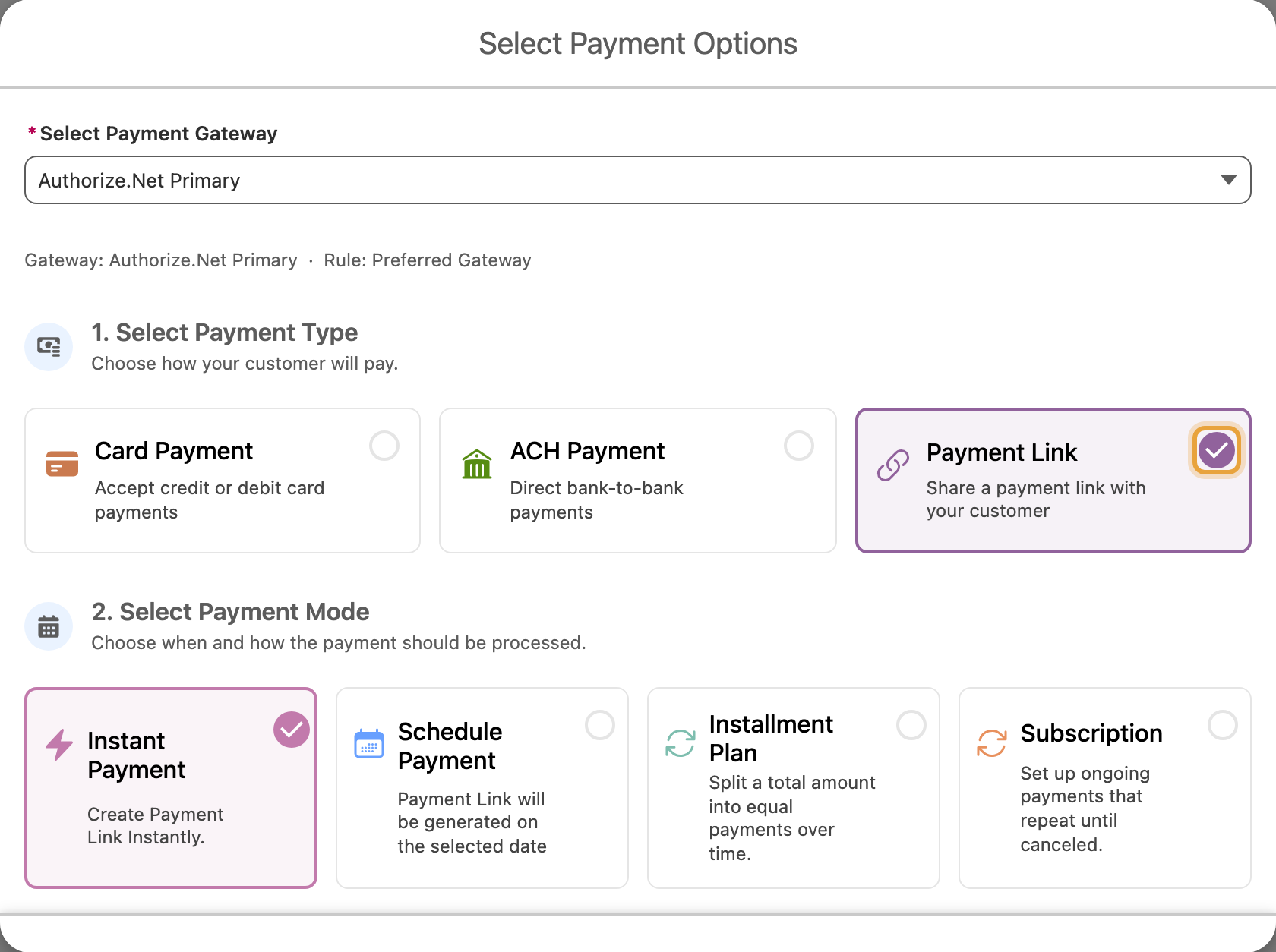 Payment Link selected for the full $8,500 Q4 expansion invoice for Summit Technologies