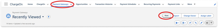 Step - Click new to create a new payment gateway record image
