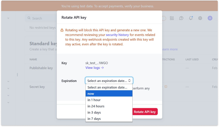 Stripe - Select the expiration for the previous key