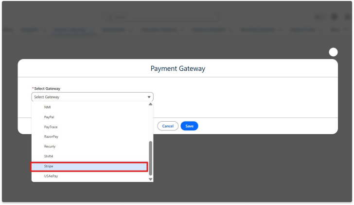 Stripe - Select Stripe gateway from dropdown