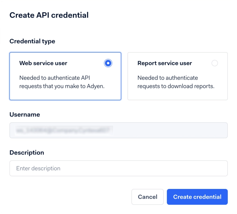 Step - Create new credentials using web service user