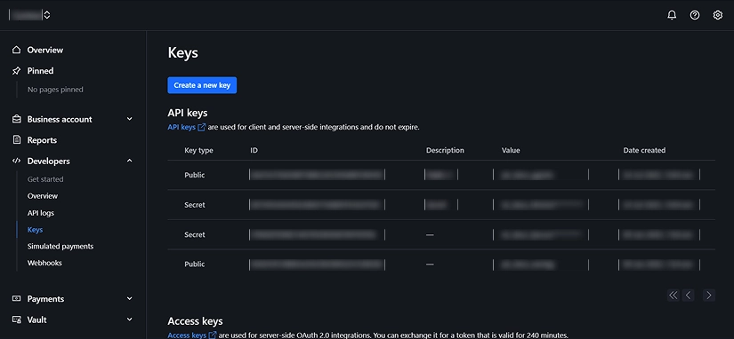 Step - Click on Create a new key
