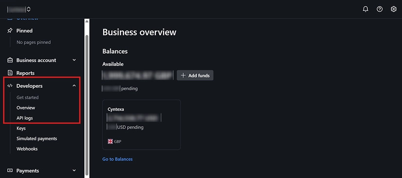 Step - Click on Keys under the Developers section
