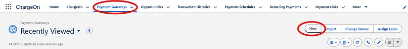 Step - Click New to create a new Payment Gateway record