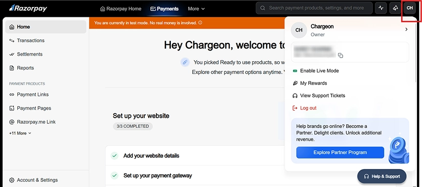 Step - Click on the user profile in the top-right corner