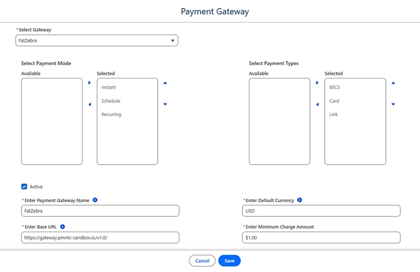 Step - Choose FatZebra from the dropdown