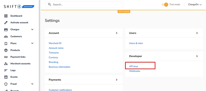 Step - Click on the API Keys