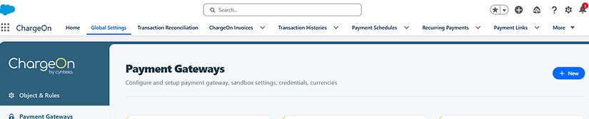 Step - Click new to create a new payment gateway record image