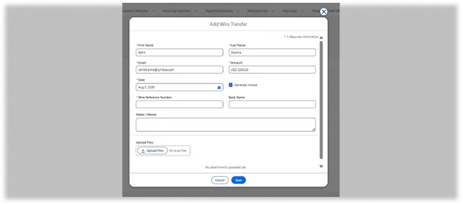 Add Wire Transfer